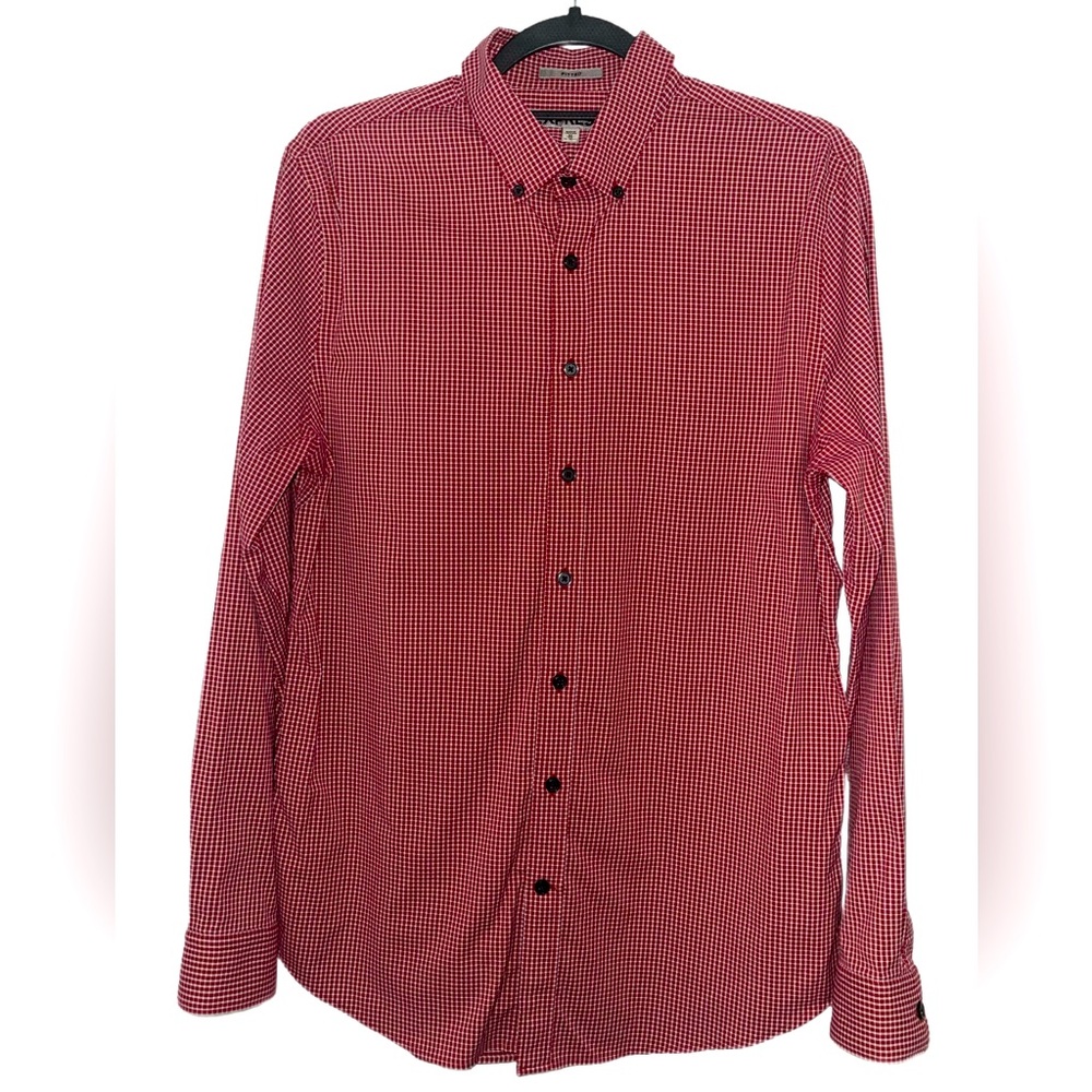 EXPRESS MEN GINGHAM WRINKLE-RESISTANT SHIRT SIZE MEDIUM RED/WHITE (PREOWNED)